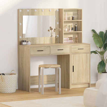 Smyckebord med spegelbelysning 2 pcs Brun Konstruerat trä