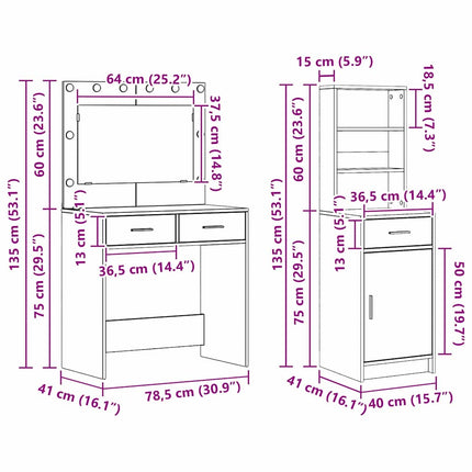 Smyckebord 2 st Grå 78,5 x 41 x 135 cm Konstruerat trä
