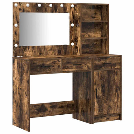 Smyckebord med spegelbelysning 2 pcs Brun Konstruerat trä