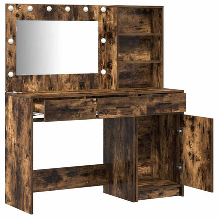 Smyckebord med spegelbelysning 2 pcs Brun Konstruerat trä