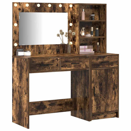 Smyckebord med spegelbelysning 2 pcs Brun Konstruerat trä