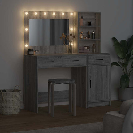 Smyckebord med spegelbelysning 2 pcs Grå Konstruerat trä