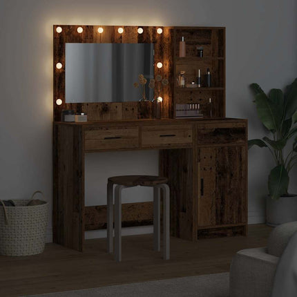 Smyckebord med spegelbelysning 2 pcs Brun Konstruerat trä