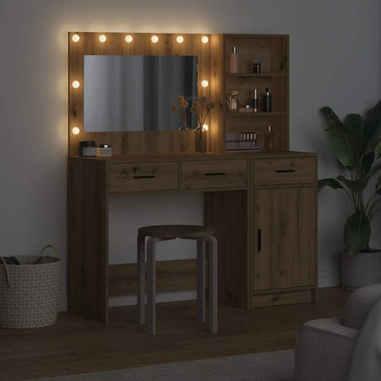 Smyckebord med spegelbelysning 2 pcs Brun Konstruerat trä