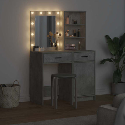 Sminkbordssats med LED med låda 2 pcs Betonggrå Konstruerat trä