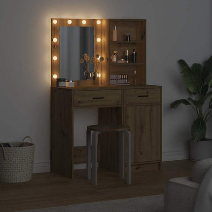 Sminkbordssats med LED 2 pcs Artisan Ek Konstruerat trä
