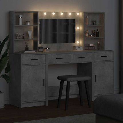 Sminkbordssats med LED med låda 3 pcs Betonggrå Konstruerat trä
