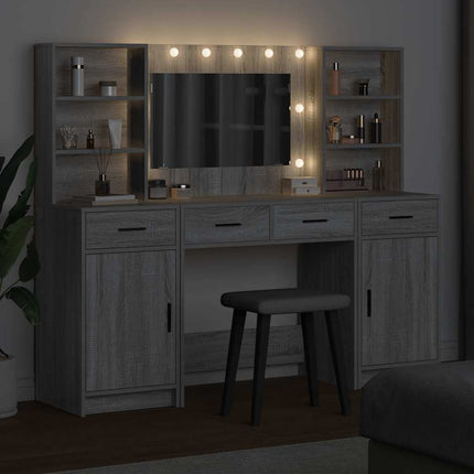 Sminkbordssats med LED 3 pcs Grå Sonoma Konstruerat trä