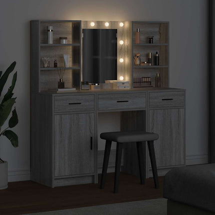 Sminkbordssats med LED 3 pcs Grå Sonoma Konstruerat trä