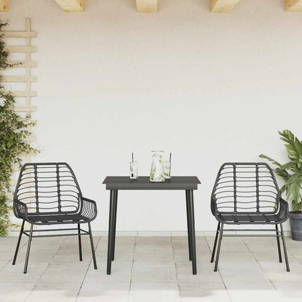 Matgrupp för trädgården 3 delar svart konstrotting och glas