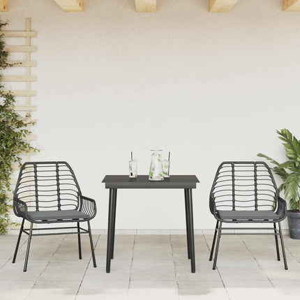 Matgrupp för trädgård med dynor 3 delar svart konstrotting&glas