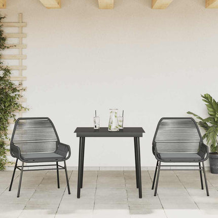 Matgrupp för trädgård med dynor 3 delar svart konstrotting&glas