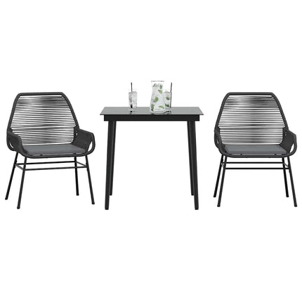 Matgrupp för trädgård med dynor 3 delar svart konstrotting&glas