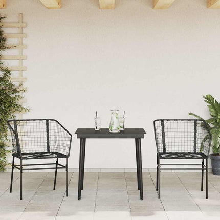 Matgrupp för trädgården 3 delar svart konstrotting och glas