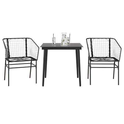 Matgrupp för trädgården 3 delar svart konstrotting och glas