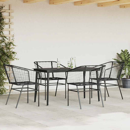 Matgrupp för trädgården 5 delar svart polyrotting glas
