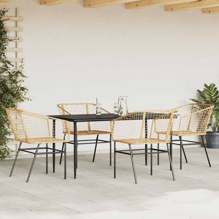 Matgrupp för trädgården 5 delar brun polyrotting glas