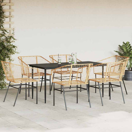 Matgrupp för trädgården 7 delar brun polyrotting glas