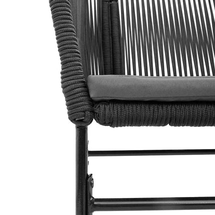 Matgrupp för trädgård med dynor 3 delar svart konstrotting&glas