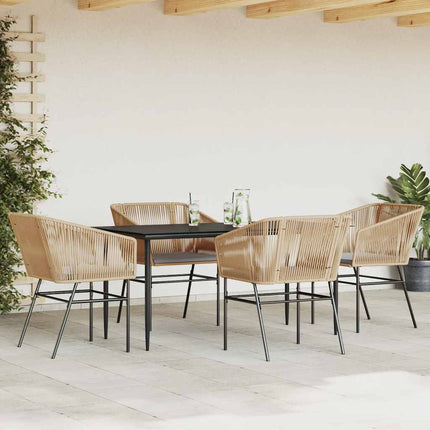 Matgrupp för trädgård med dynor 5 delar brun polyrotting glas