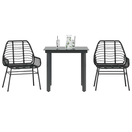 Matgrupp för trädgården 3 delar svart konstrotting och glas
