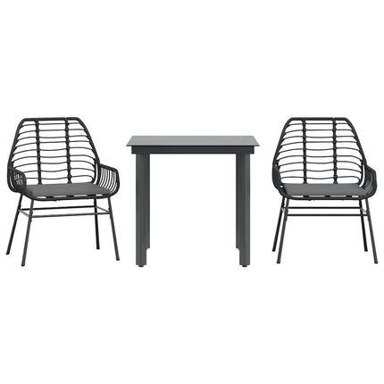 Matgrupp för trädgård med dynor 3 delar svart konstrotting&glas