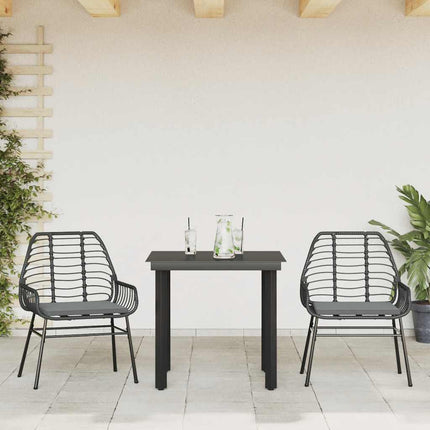 Matgrupp för trädgård med dynor 3 delar svart konstrotting&glas