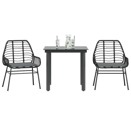Matgrupp för trädgård med dynor 3 delar svart konstrotting&glas
