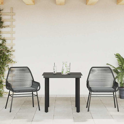 Matgrupp för trädgård med dynor 3 delar svart konstrotting&glas