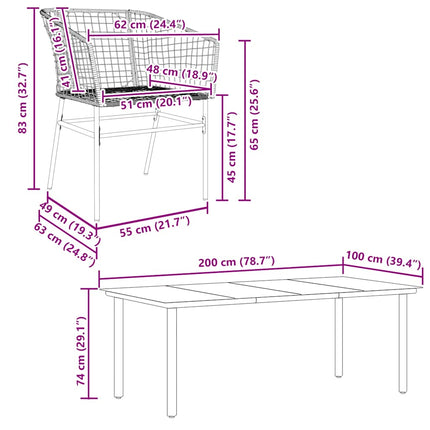 Matgrupp för trädgården 7 delar svart polyrotting glas