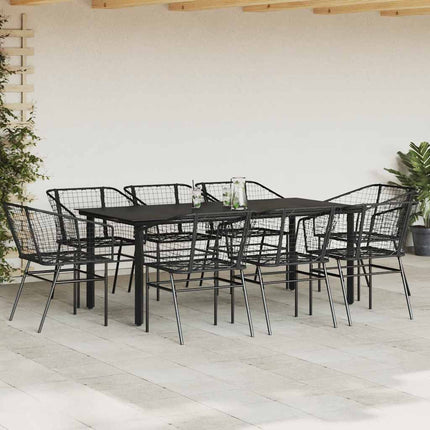 Matgrupp för trädgården 9 delar svart polyrotting glas