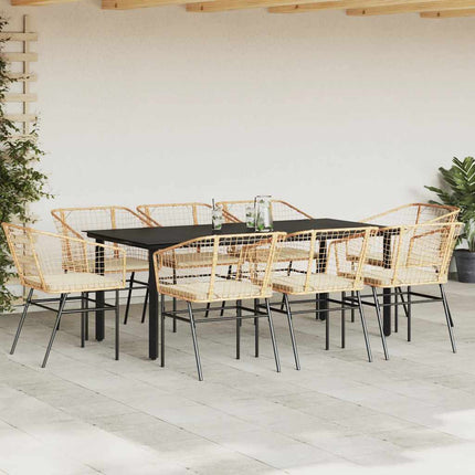 Matgrupp för trädgård med dynor 9 delar brun polyrotting glas