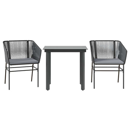Matgrupp för trädgård med dynor 3 delar svart konstrotting&glas