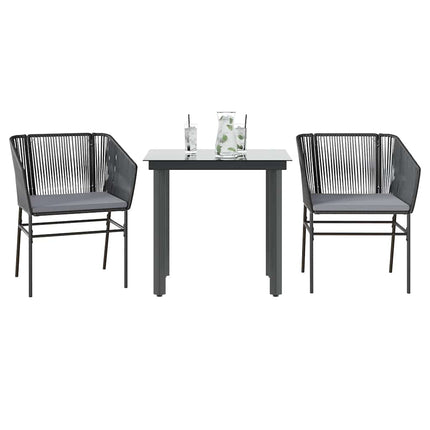 Matgrupp för trädgård med dynor 3 delar svart konstrotting&glas