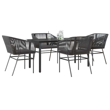 Matgrupp för trädgård med dynor 5 delar svart polyrotting glas