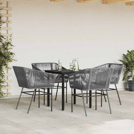Matgrupp för trädgården med dynor 5 delar grå polyrotting glas