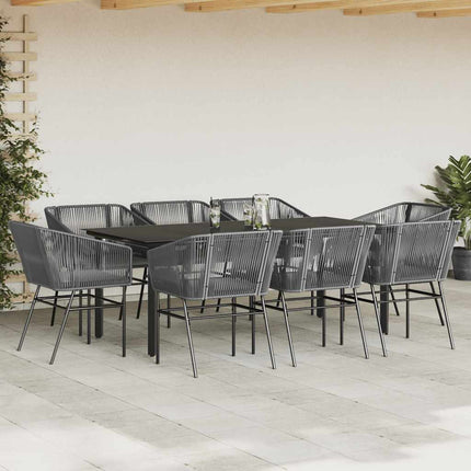 Matgrupp för trädgården med dynor 9 delar grå polyrotting glas