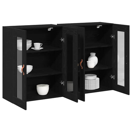 Väggskåp 2 pcs Svart Ek 69,5 x 34 x 90 cm Konstruerat trä
