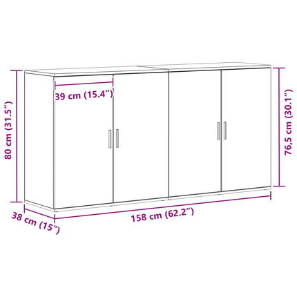 Sideboard 2 pcs Svart Ek 79 x 38 x 80 cm Konstruerat trä