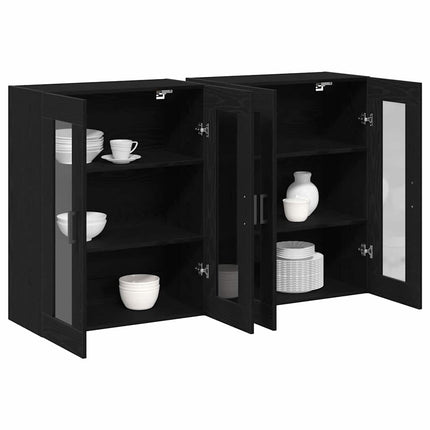 Väggskåp 2 pcs Svart Ek 69,5 x 34 x 90 cm Konstruerat trä