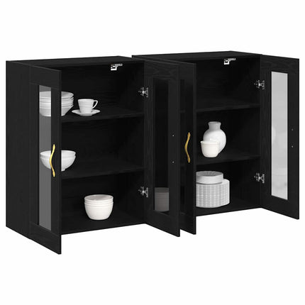 Väggskåp 2 pcs Svart Ek 69,5 x 34 x 90 cm Konstruerat trä