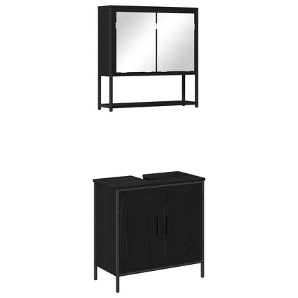 Badrumsmöbelset med hylla med dörr 2 pcs Svart Konstruerat trä