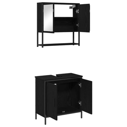 Badrumsmöbelset med hylla med dörr 2 pcs Svart Konstruerat trä