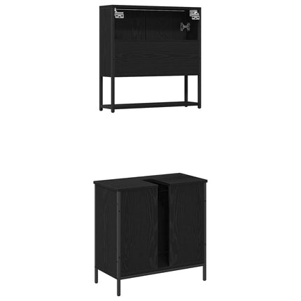 Badrumsmöbelset med hylla med dörr 2 pcs Svart Konstruerat trä
