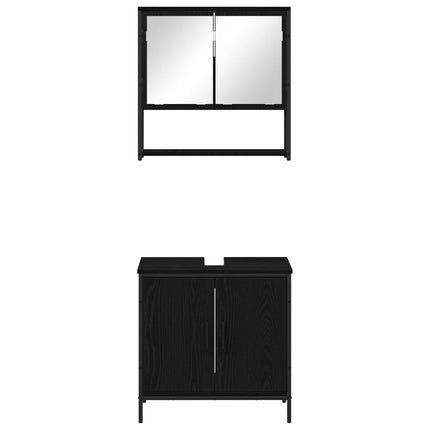 Badrumsmöbelset med hylla med dörr 2 pcs Svart Konstruerat trä