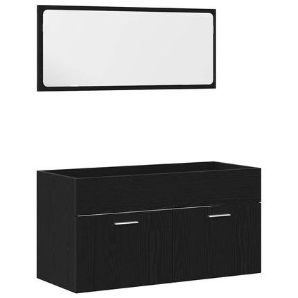 Badrumsmöbelset med låda 4 pcs Svart Ek Konstruerat trä