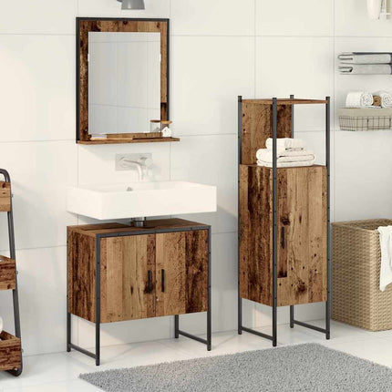Badrumsmöbelset med hylla med dörr 3 pcs Brun Konstruerat trä