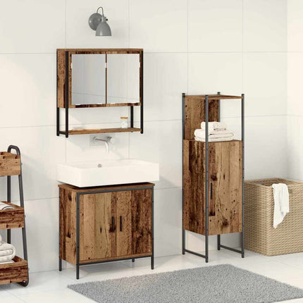 Badrumsmöbelset med hylla med dörr 3 pcs Brun Konstruerat trä