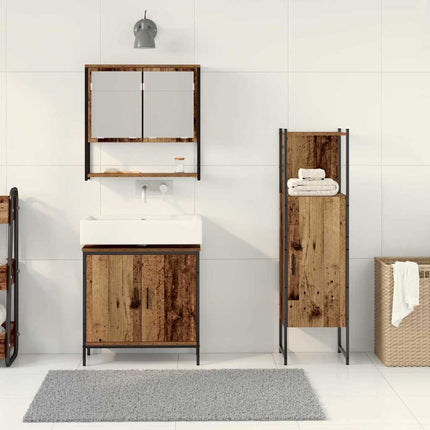 Badrumsmöbelset med hylla med dörr 3 pcs Brun Konstruerat trä
