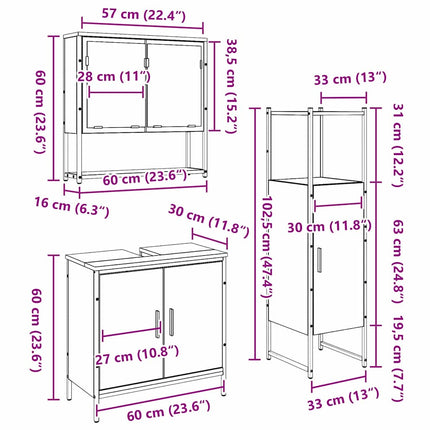 Badrumsmöbelset med hylla med dörr 3 pcs Brun Konstruerat trä